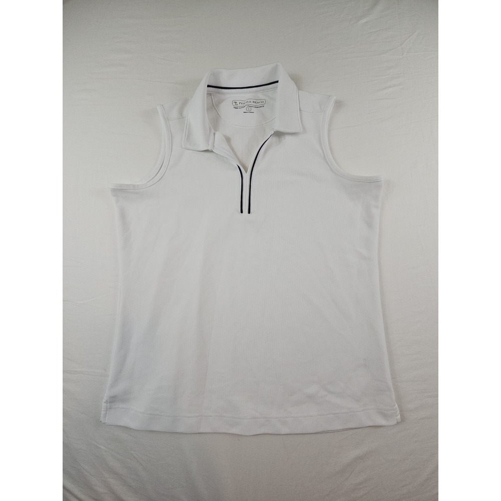 Women's Pebble Beach White Dry-Luxe Performance Golf Sleeveless Shirt Top L